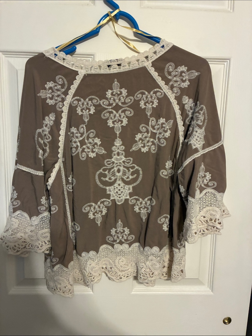 Democracy Taupe Tunic with Cream Crochet & White Embroidery - Picture 2 of 2